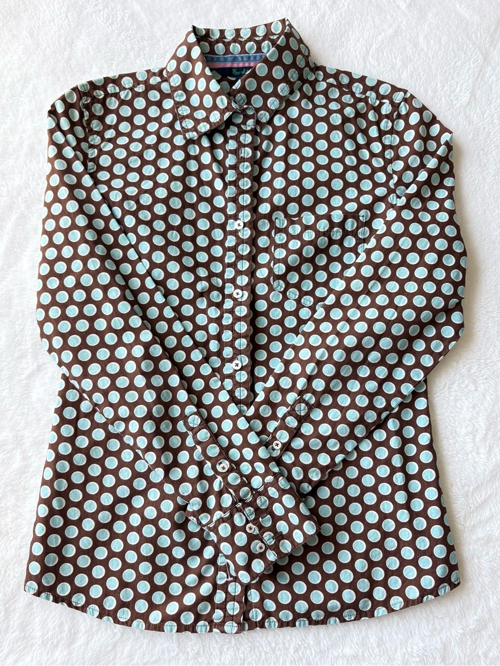 Boden Brown Cotton Shirt with Blue Polka Dots